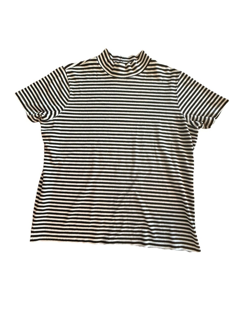 Karen Scott Women’s Large Black And White Striped Mock T Capsule Wardrobe Basic